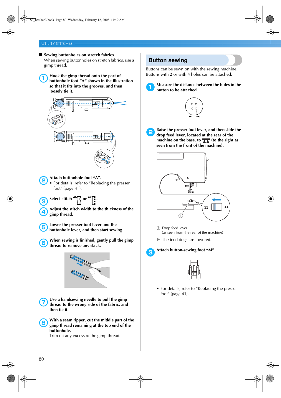 Button sewing | Brother CS-8150 User Manual | Page 86 / 140
