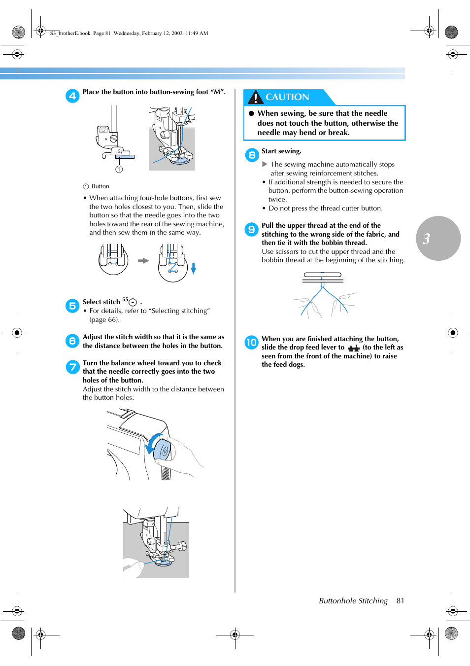 Caution | Brother CS-8150 User Manual | Page 87 / 140