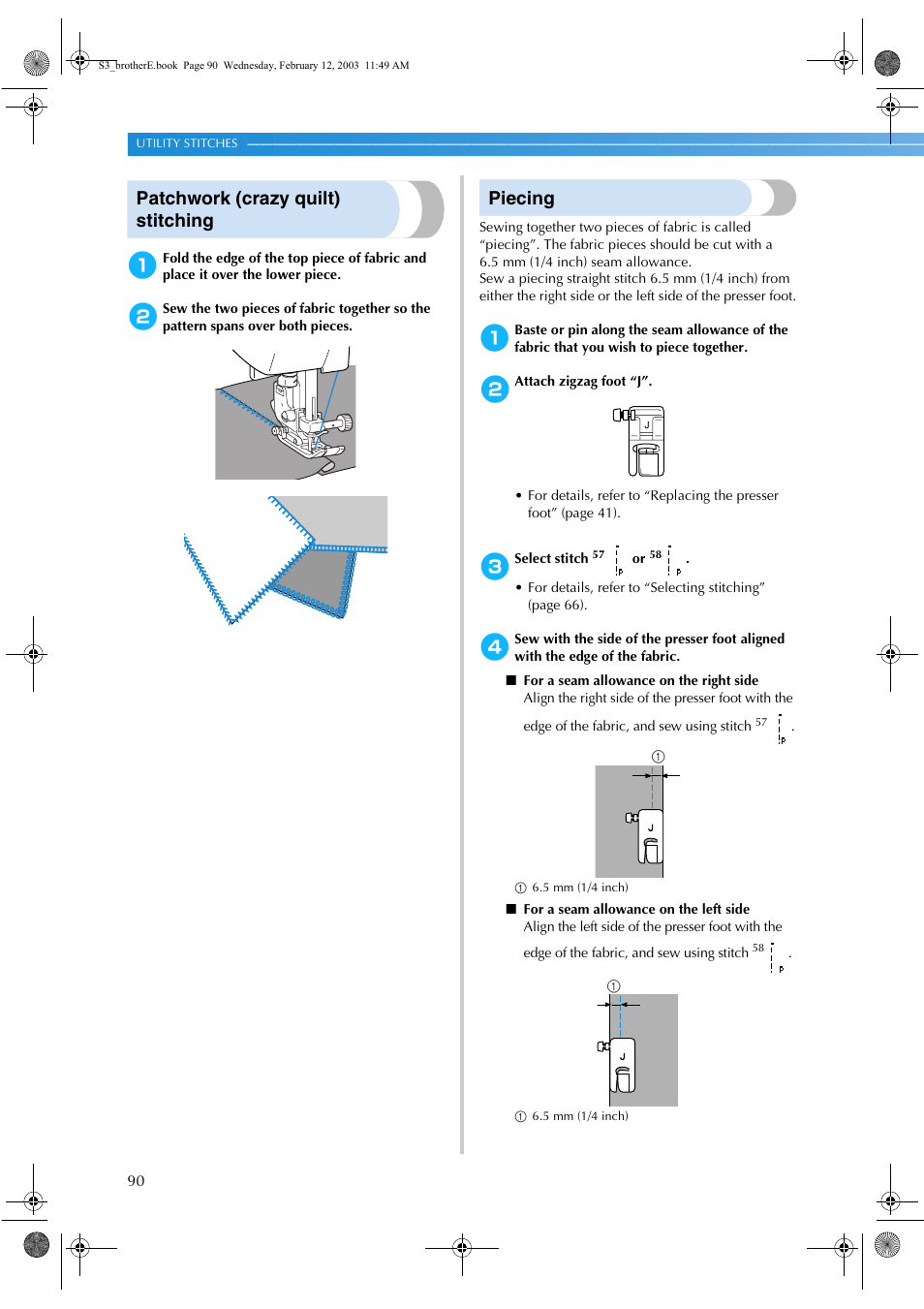 Patchwork (crazy quilt) stitching, Piecing | Brother CS-8150 User Manual | Page 96 / 140