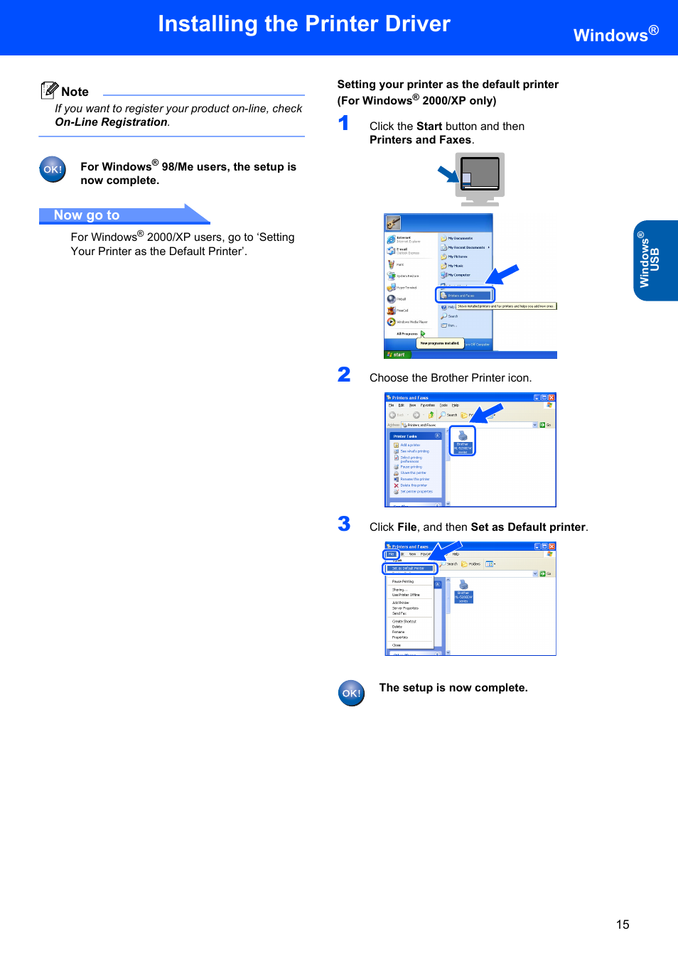 Installing the printer driver, Windows, Now go to | Brother HL-5280DW User Manual | Page 17 / 56