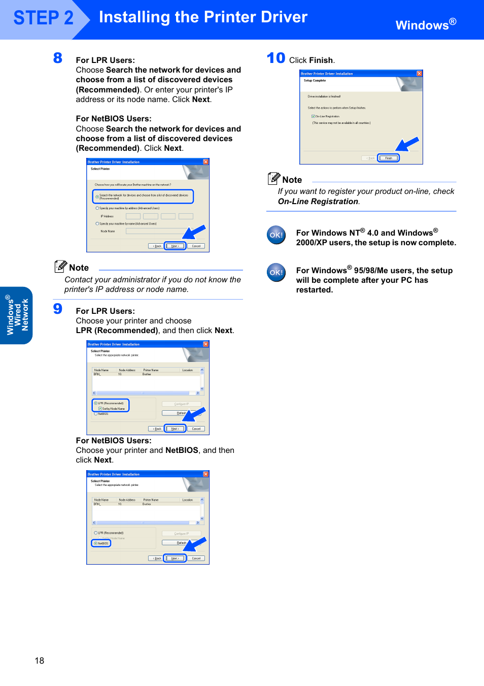 Step 2, Installing the printer driver, Windows | Brother HL-5280DW User Manual | Page 20 / 56