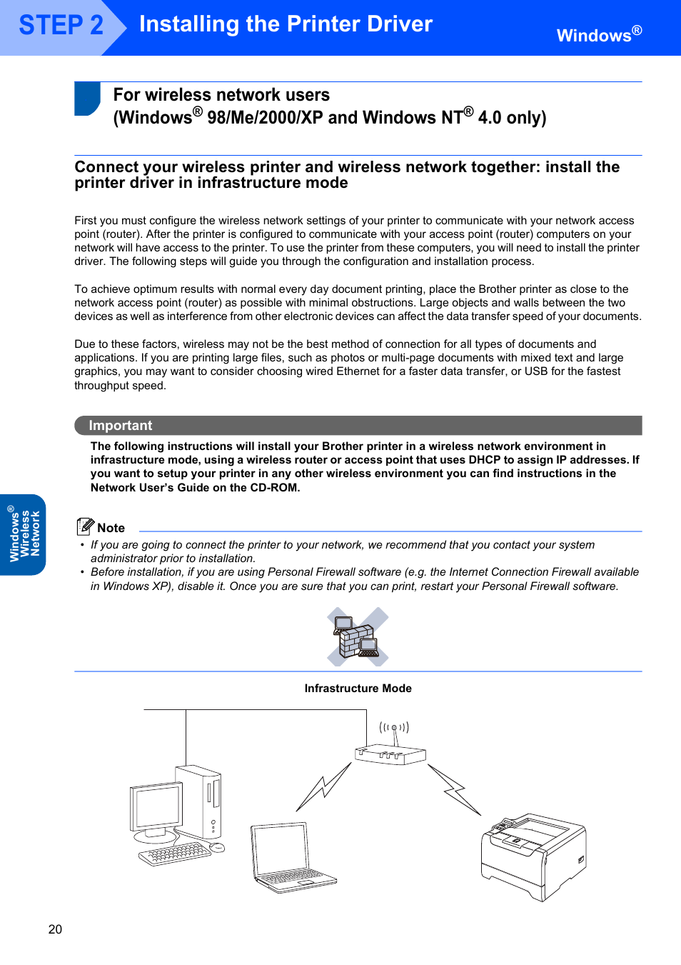 For wireless network users (windows, For wireless network users, Windows | Step 2, Installing the printer driver, 0 only) | Brother HL-5280DW User Manual | Page 22 / 56
