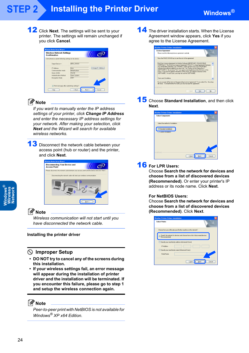 Installing the printer driver, Step 2, Windows | Improper setup | Brother HL-5280DW User Manual | Page 26 / 56