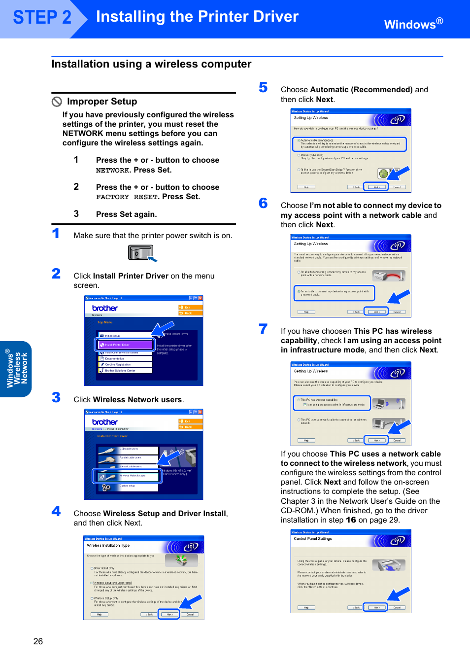 Installation using a wireless computer, Step 2, Installing the printer driver | Windows | Brother HL-5280DW User Manual | Page 28 / 56