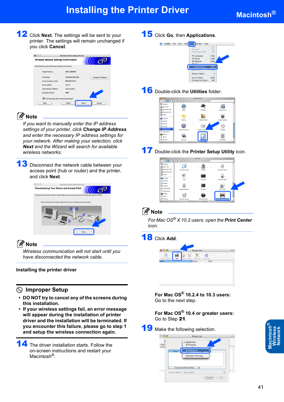 Installing the printer driver, Macintosh, Improper setup | Brother HL-5280DW User Manual | Page 43 / 56