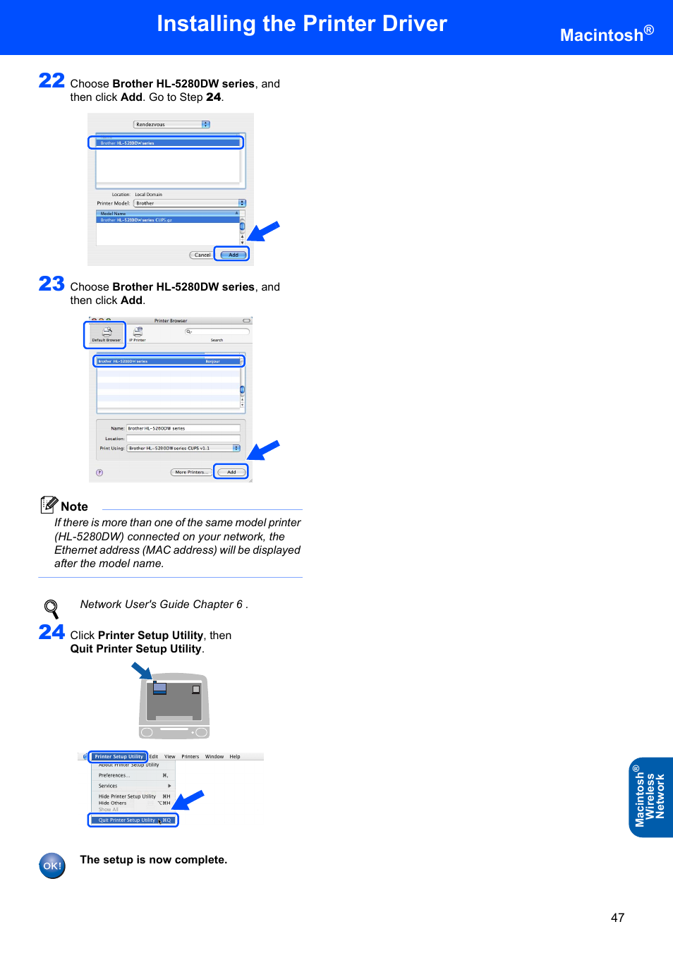 Installing the printer driver, Macintosh | Brother HL-5280DW User Manual | Page 49 / 56
