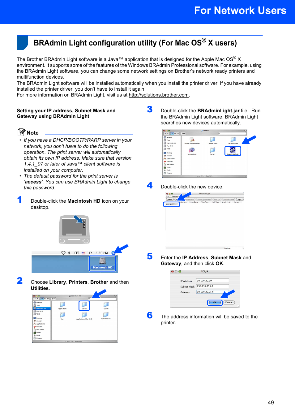 Bradmin light configuration utility (for mac os, For network users, X users) | Brother HL-5280DW User Manual | Page 51 / 56