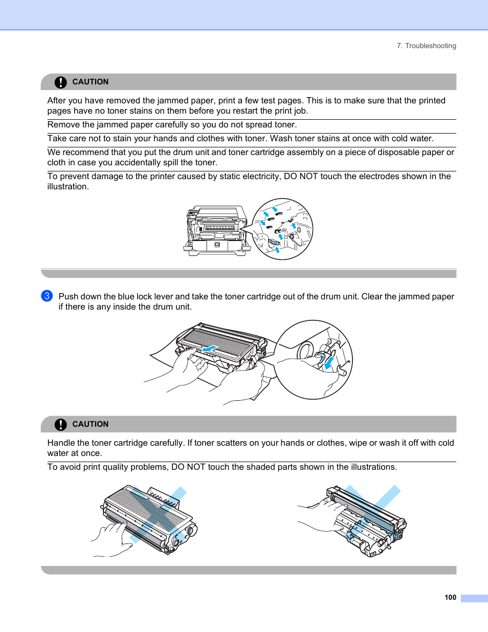 Caution, Troubleshooting 100 | Brother HL-5280DW User Manual | Page 108 / 152