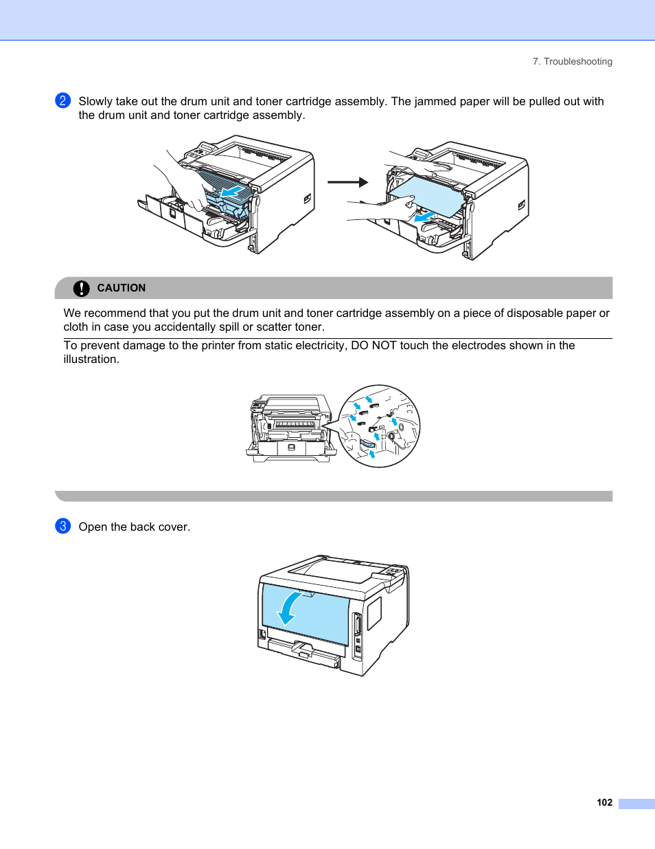 Open the back cover, Caution | Brother HL-5280DW User Manual | Page 110 / 152