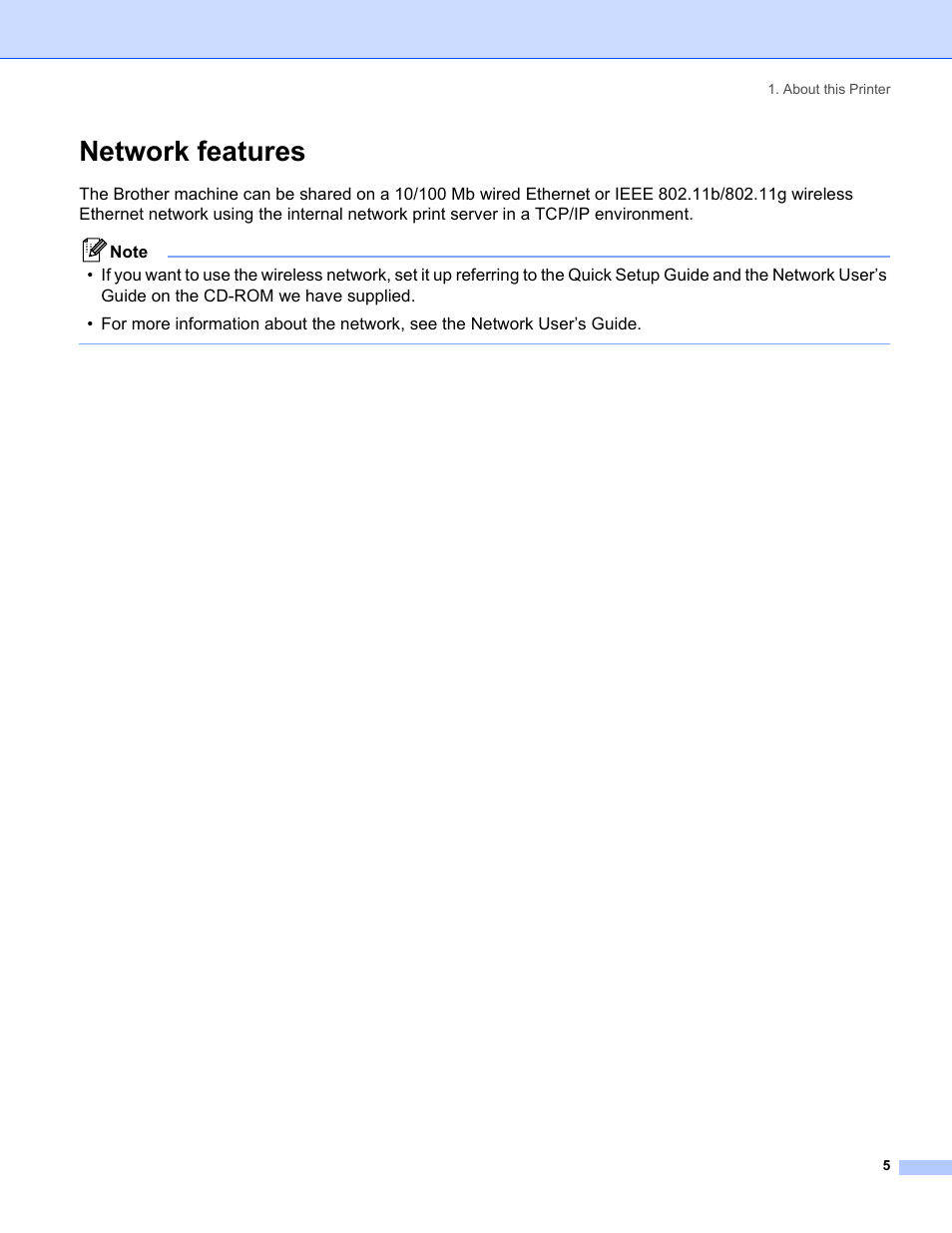 Network features | Brother HL-5280DW User Manual | Page 13 / 152