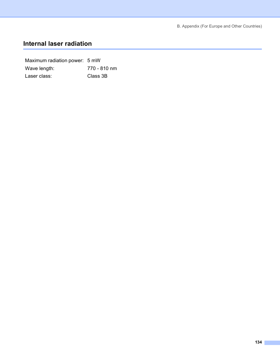 Internal laser radiation | Brother HL-5280DW User Manual | Page 142 / 152