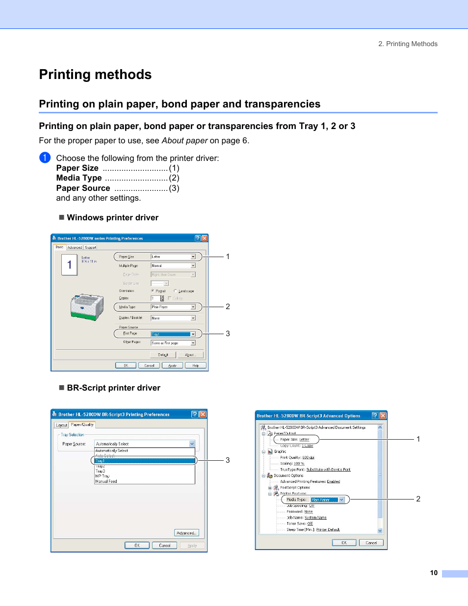 Printing methods | Brother HL-5280DW User Manual | Page 18 / 152