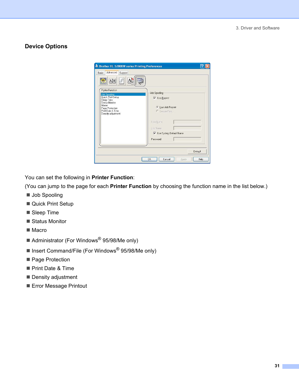 Device options | Brother HL-5280DW User Manual | Page 39 / 152