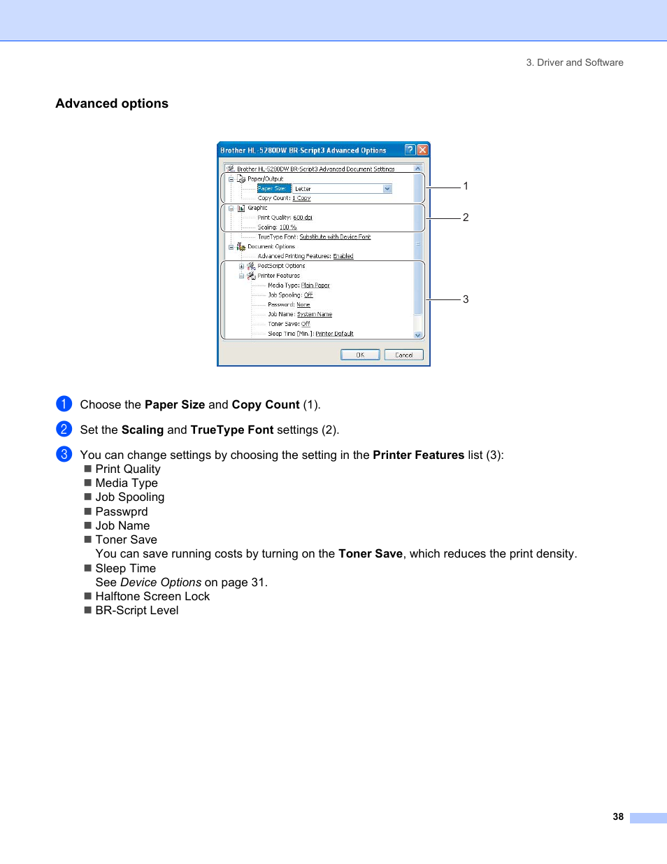 Advanced options | Brother HL-5280DW User Manual | Page 46 / 152