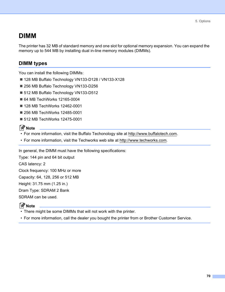Dimm, Dimm types | Brother HL-5280DW User Manual | Page 78 / 152