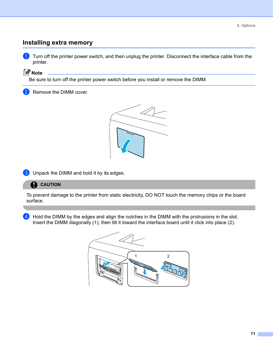 Installing extra memory | Brother HL-5280DW User Manual | Page 79 / 152