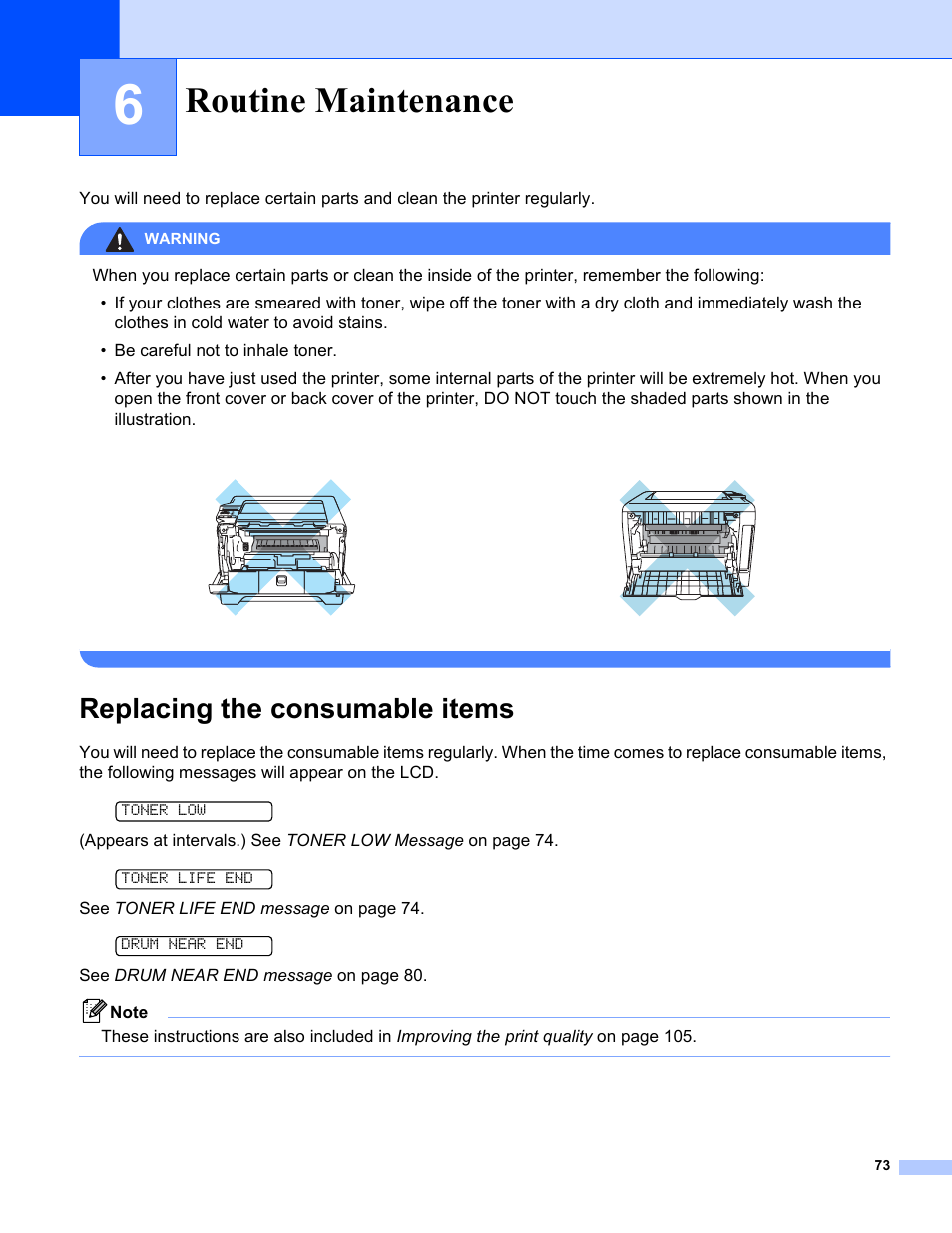 6 routine maintenance, Replacing the consumable items, Routine maintenance | Brother HL-5280DW User Manual | Page 81 / 152