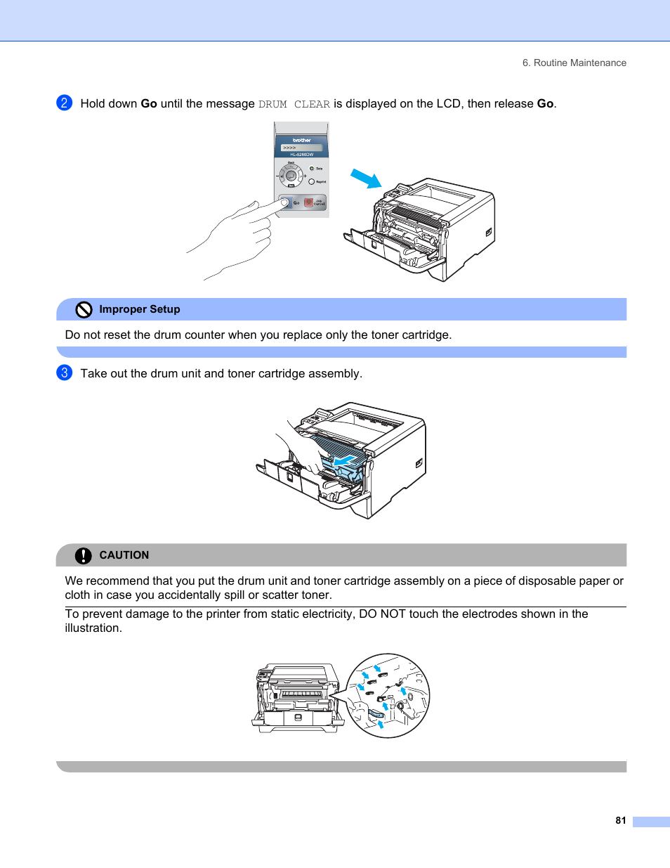 Improper setup, Caution, Routine maintenance 81 | Brother HL-5280DW User Manual | Page 89 / 152