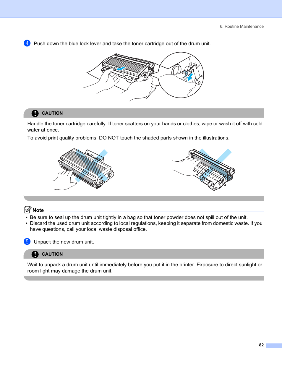 Unpack the new drum unit, Caution | Brother HL-5280DW User Manual | Page 90 / 152