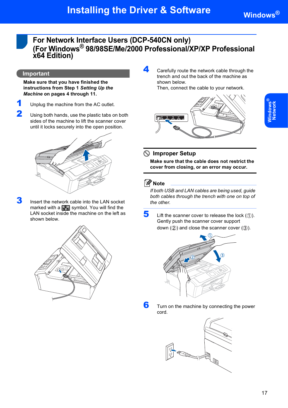 For network interface users (dcp-540cn only), For windows, Installing the driver & software | Windows | Brother DCP-330C User Manual | Page 19 / 33