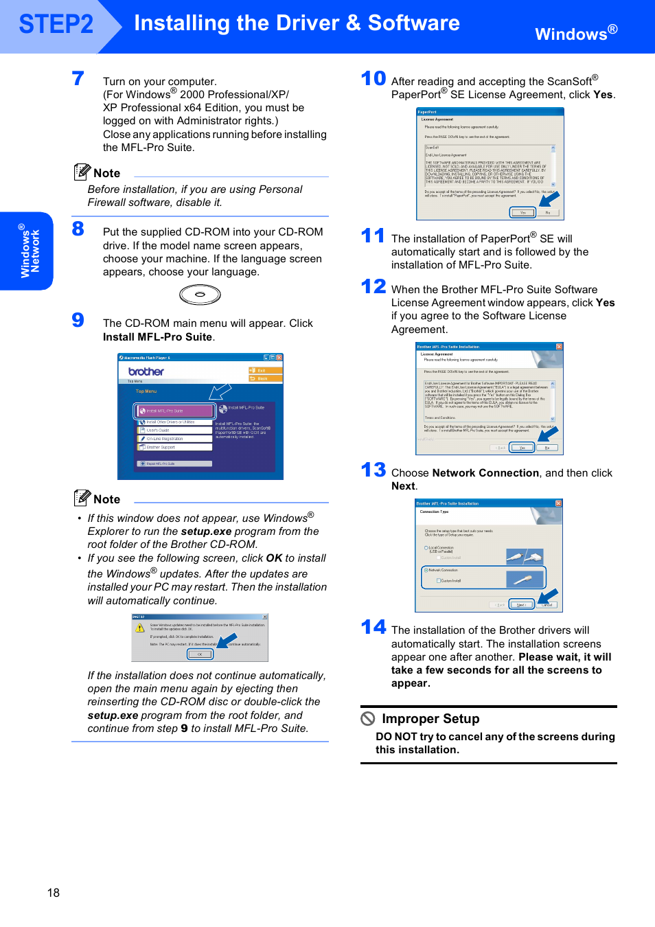 Step2, Installing the driver & software, Windows | Brother DCP-330C User Manual | Page 20 / 33