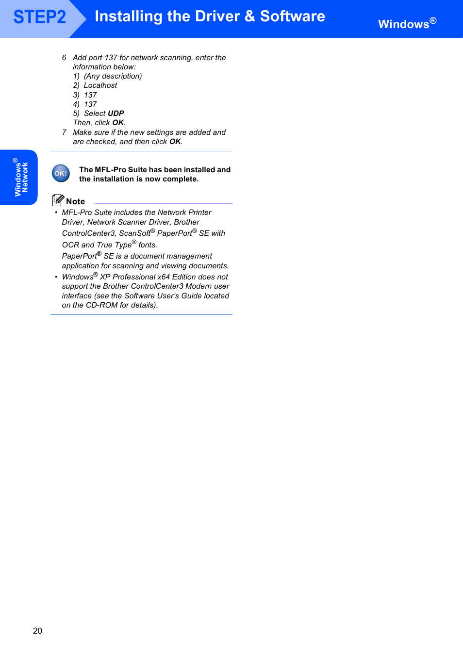 Step2, Installing the driver & software, Windows | Brother DCP-330C User Manual | Page 22 / 33