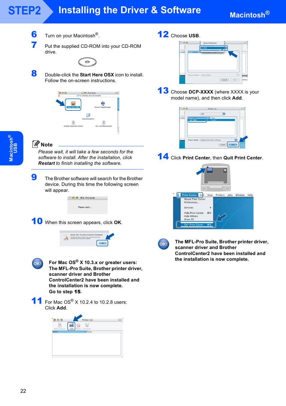 Step2, Installing the driver & software, Macintosh | Brother DCP-330C User Manual | Page 24 / 33