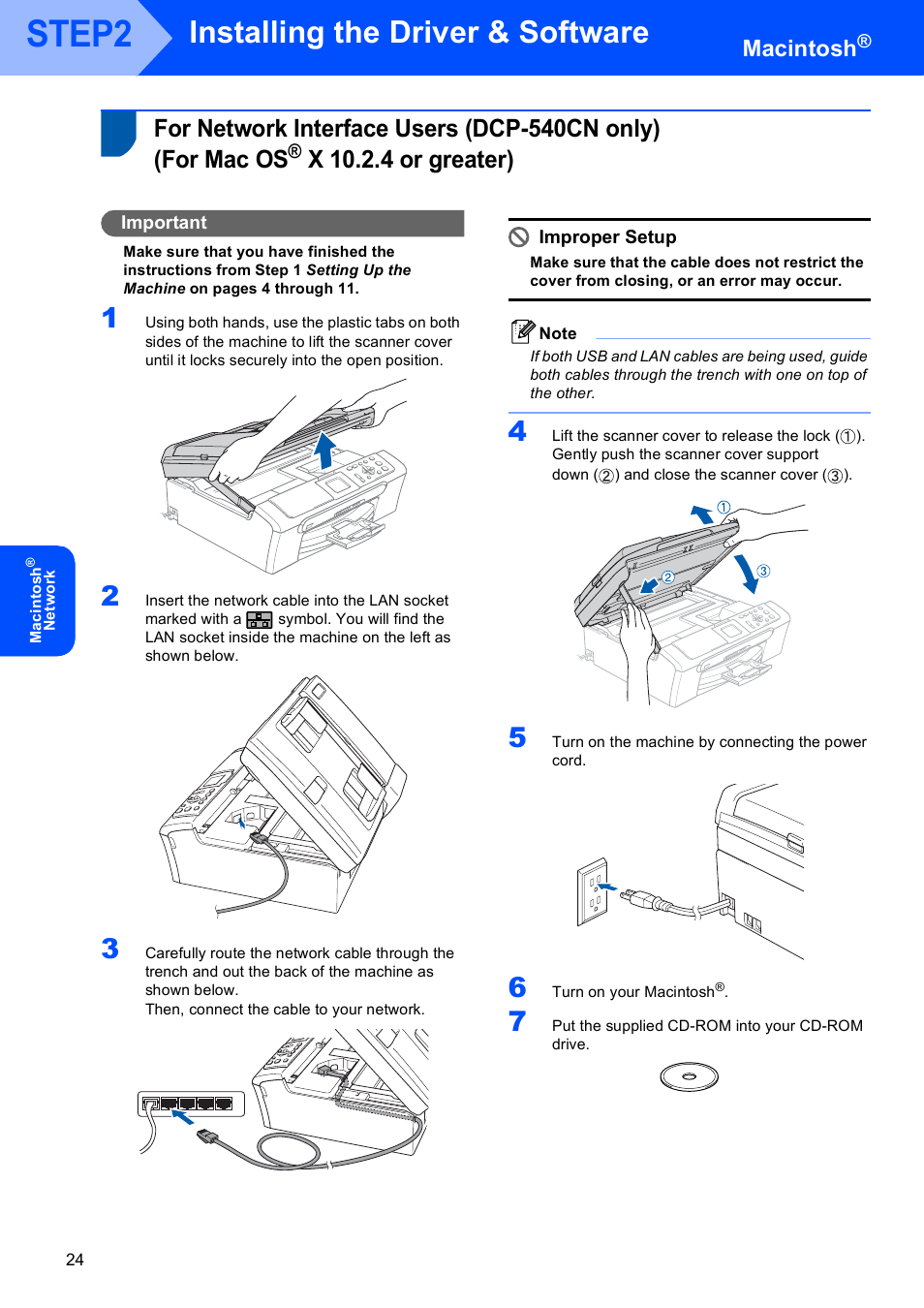 X 10.2.4 or greater), For network interface users (dcp-540cn only), For mac os | Step2, Installing the driver & software, Macintosh | Brother DCP-330C User Manual | Page 26 / 33