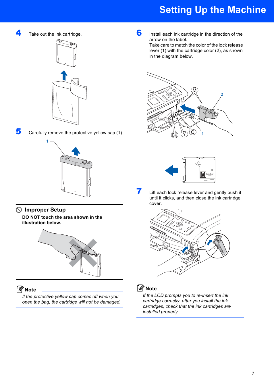 Setting up the machine, Improper setup | Brother DCP-330C User Manual | Page 9 / 33