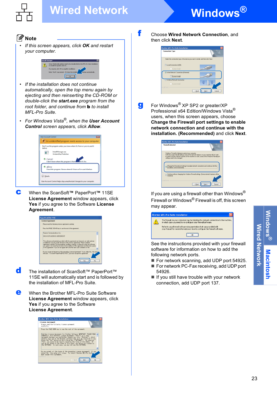 Windows, Wired network | Brother MFC-495CW User Manual | Page 23 / 46
