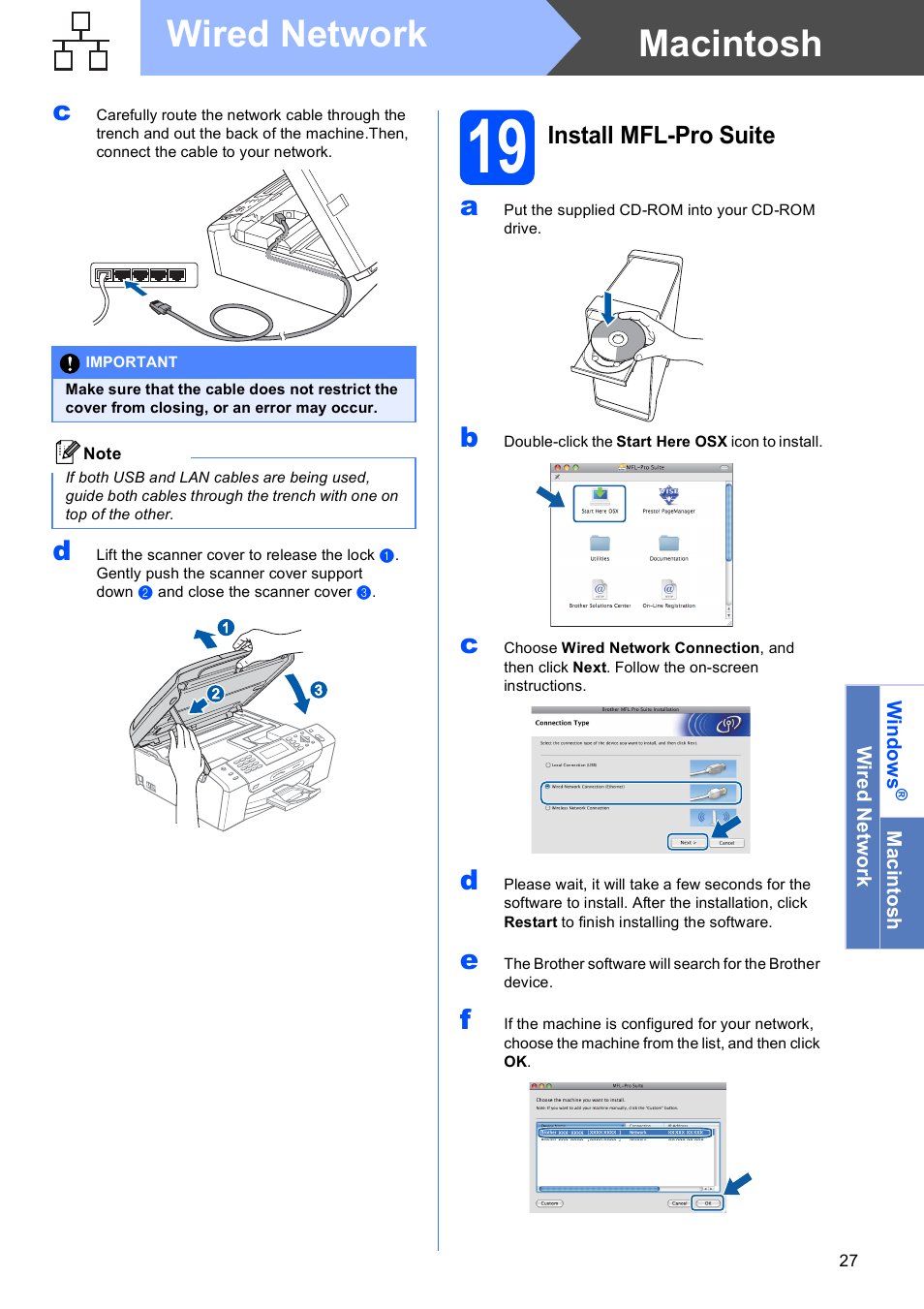 19 install mfl-pro suite, Macintosh wired network, Install mfl-pro suite | Brother MFC-495CW User Manual | Page 27 / 46