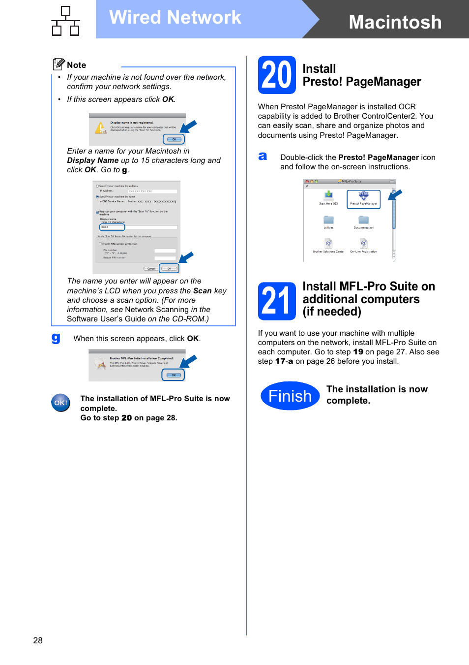 Macintosh wired network, Finish | Brother MFC-495CW User Manual | Page 28 / 46