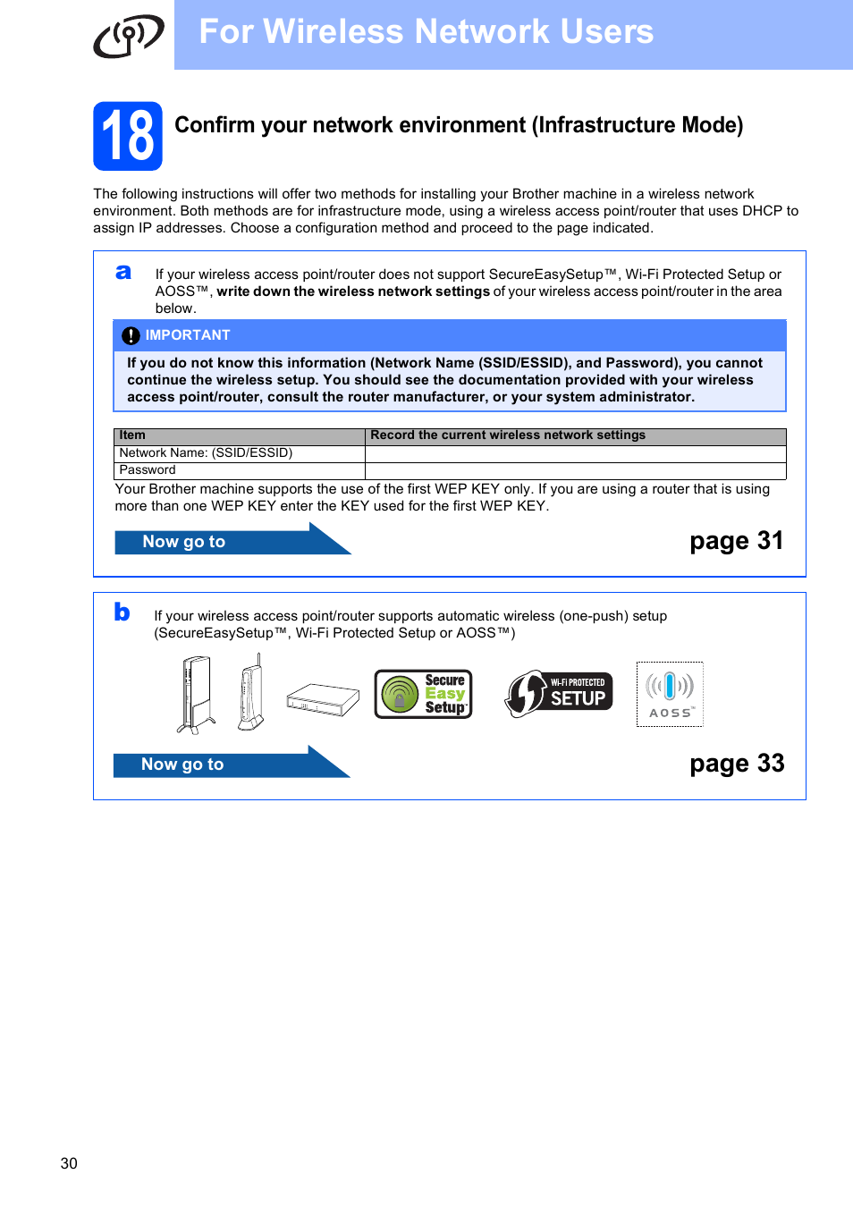 For wireless network users, Page 31 b, Page 33 | Brother MFC-495CW User Manual | Page 30 / 46