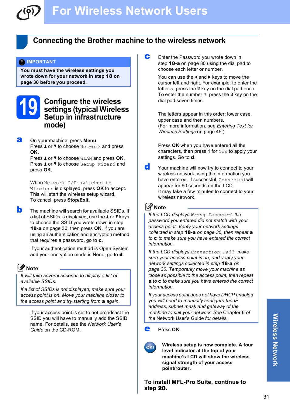 For wireless network users | Brother MFC-495CW User Manual | Page 31 / 46