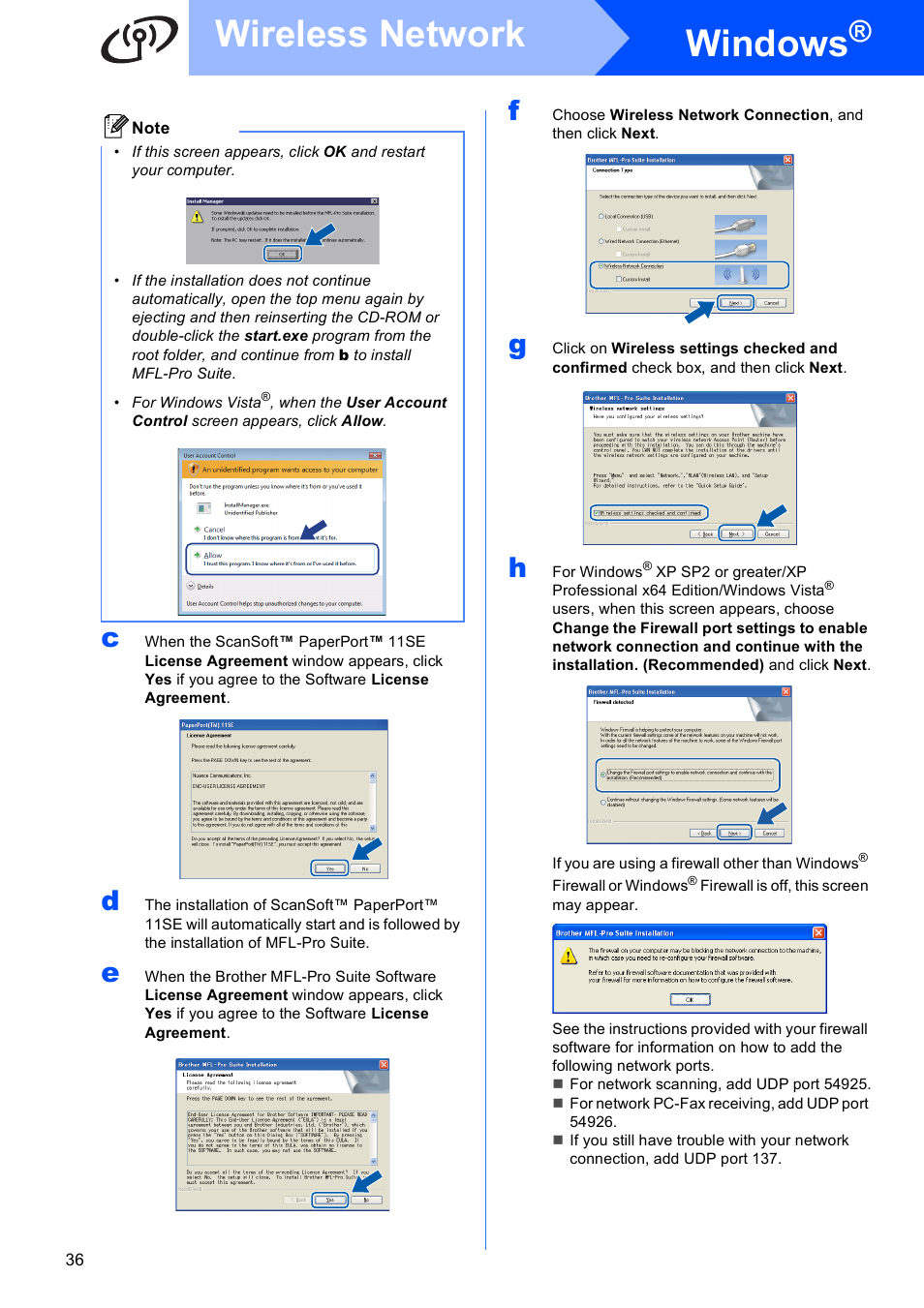 Windows, Wireless network | Brother MFC-495CW User Manual | Page 36 / 46