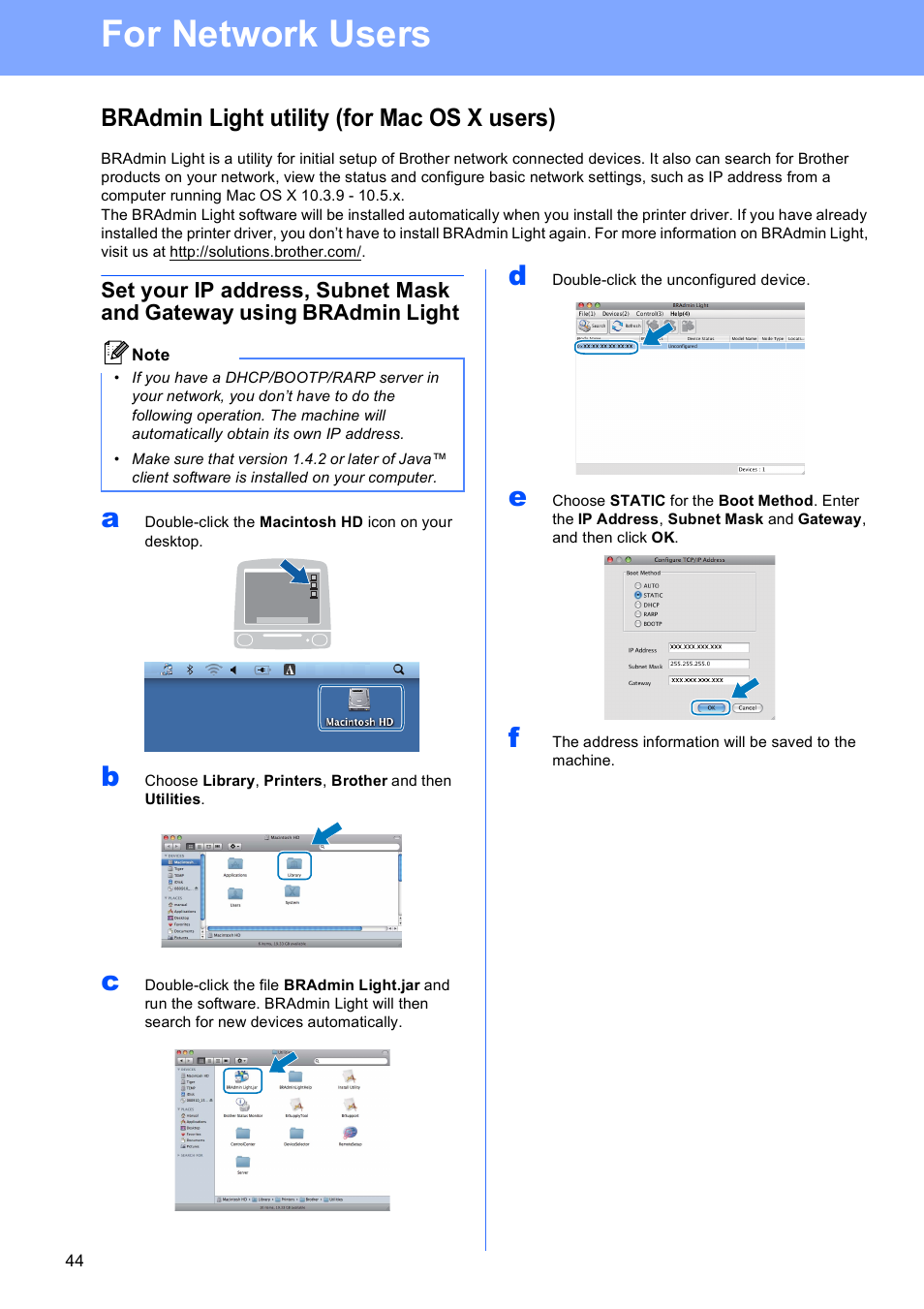 Bradmin light utility (for mac os x users), For network users | Brother MFC-495CW User Manual | Page 44 / 46