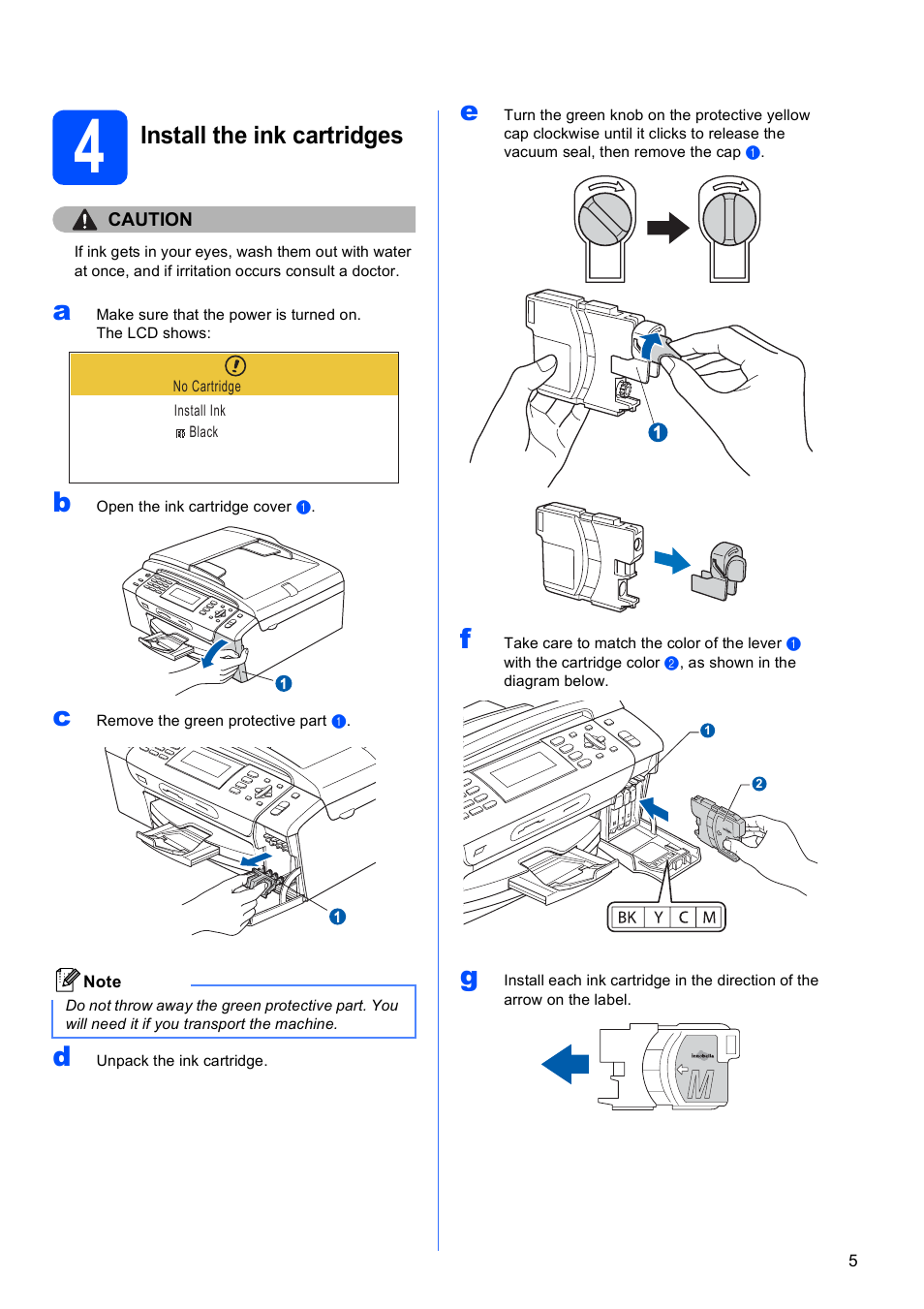 4 install the ink cartridges, Install the ink cartridges | Brother MFC-495CW User Manual | Page 5 / 46