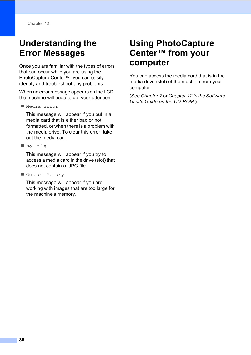 Understanding the error messages, Using photocapture center™ from your computer | Brother MFC-820CW User Manual | Page 102 / 171