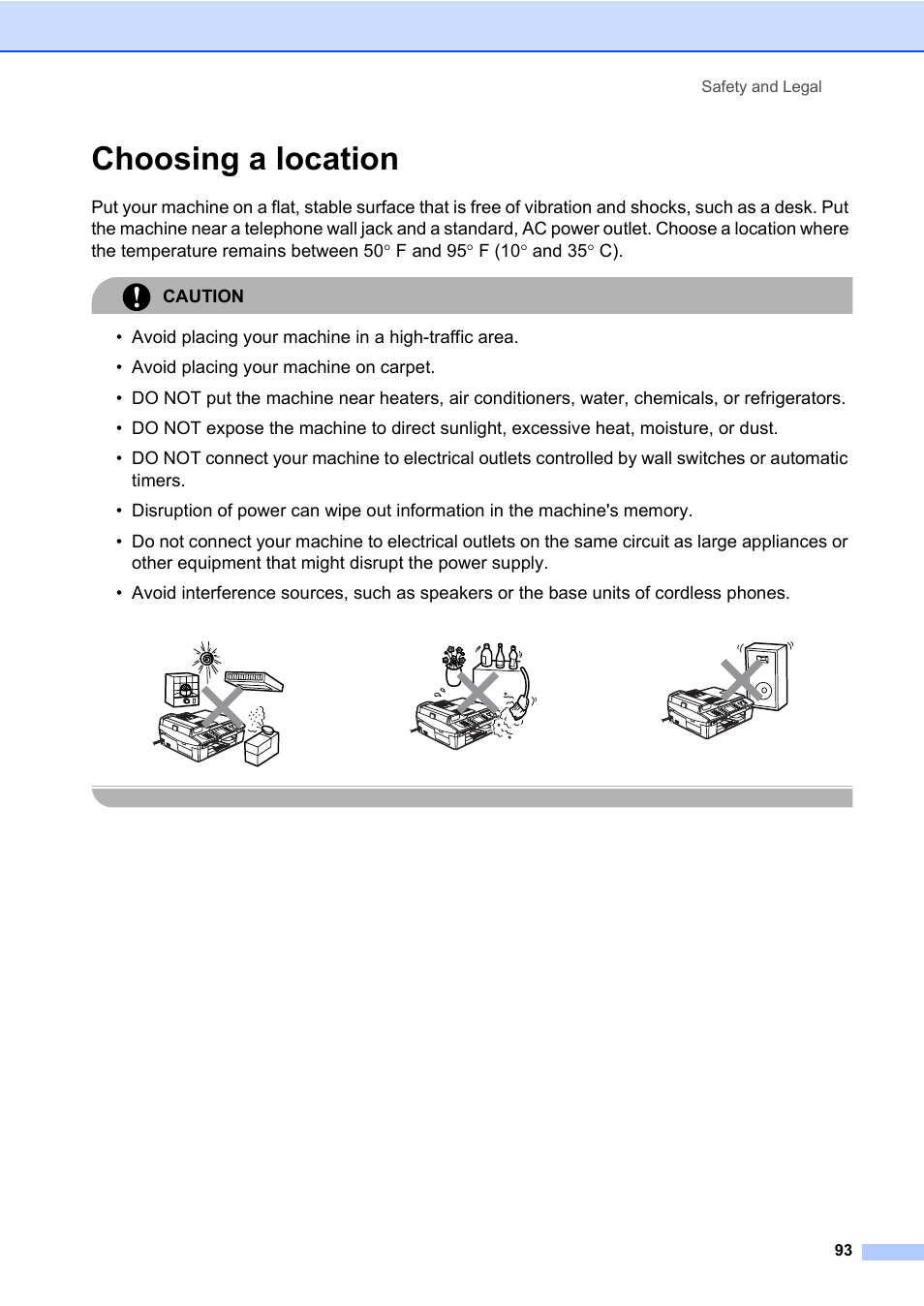 Choosing a location | Brother MFC-820CW User Manual | Page 109 / 171