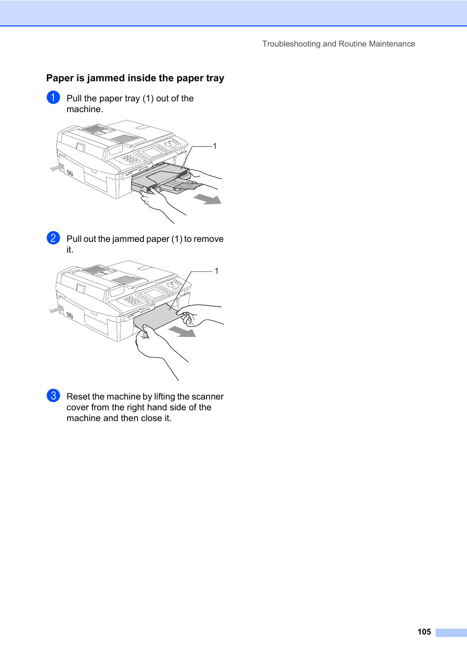 Paper is jammed inside the paper tray | Brother MFC-820CW User Manual | Page 121 / 171