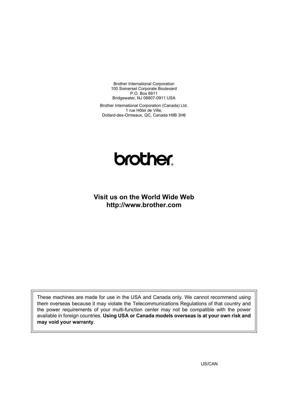 Brother us/can | Brother MFC-820CW User Manual | Page 171 / 171