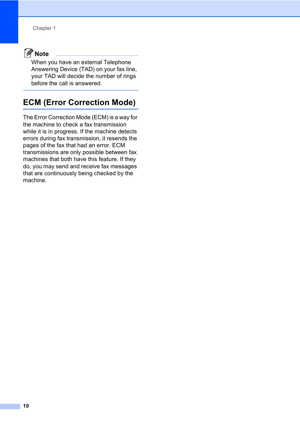 Ecm (error correction mode) | Brother MFC-820CW User Manual | Page 26 / 171