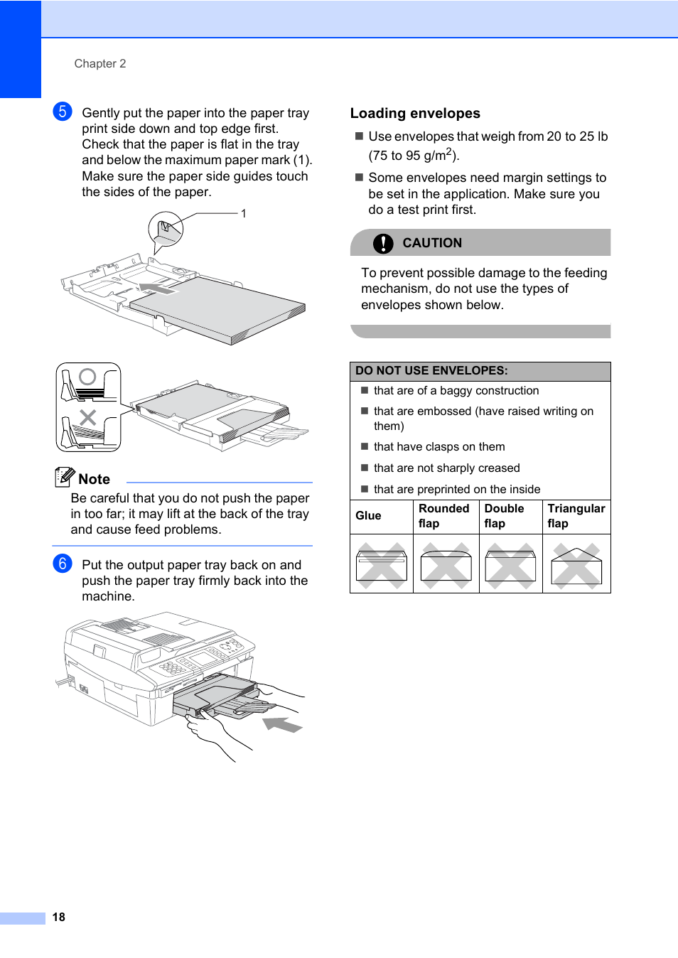 Loading envelopes | Brother MFC-820CW User Manual | Page 34 / 171