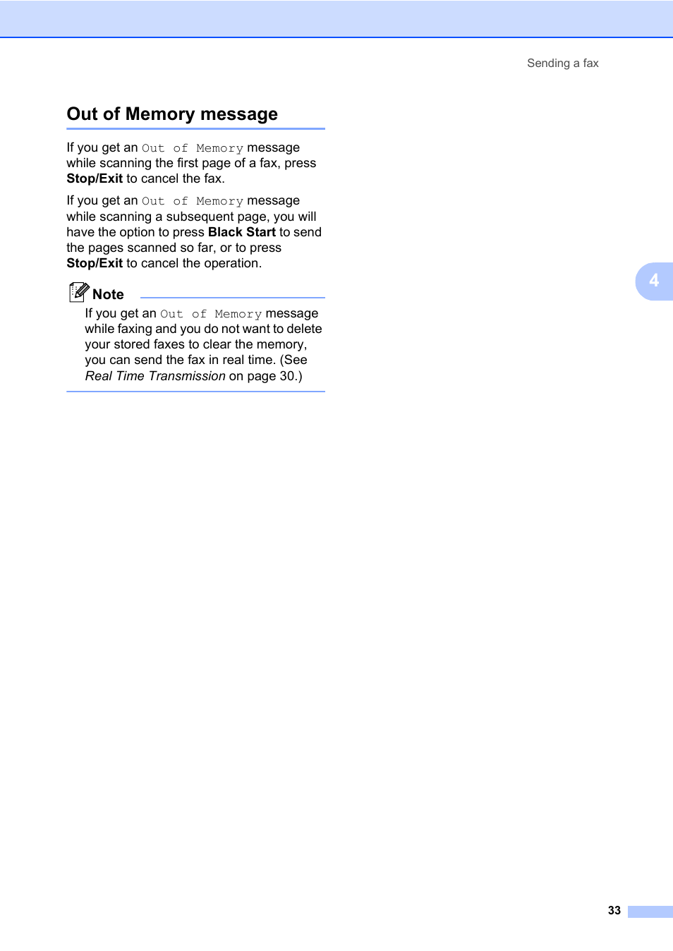 Out of memory message | Brother MFC-820CW User Manual | Page 49 / 171