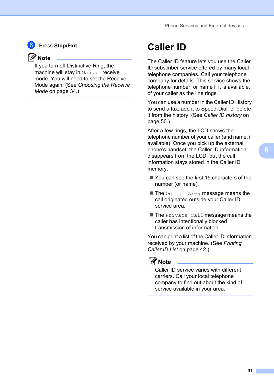 Caller id | Brother MFC-820CW User Manual | Page 57 / 171