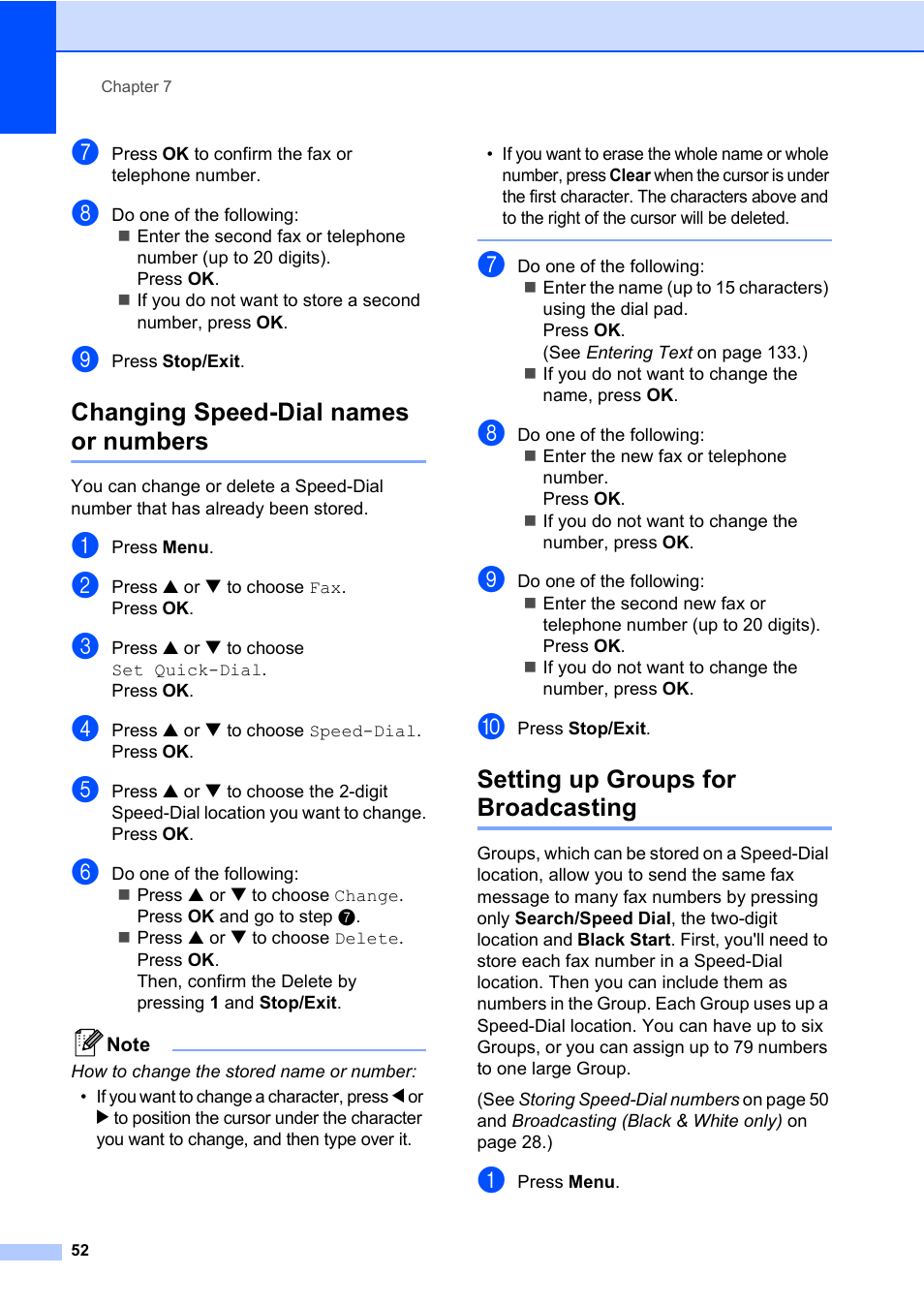 Changing speed-dial names or numbers, Setting up groups for broadcasting | Brother MFC-820CW User Manual | Page 68 / 171