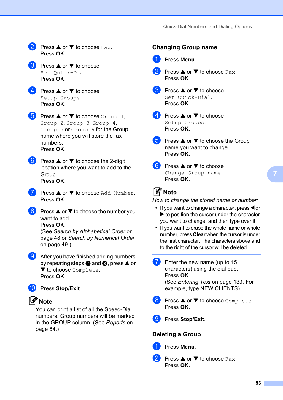 Changing group name, Deleting a group | Brother MFC-820CW User Manual | Page 69 / 171