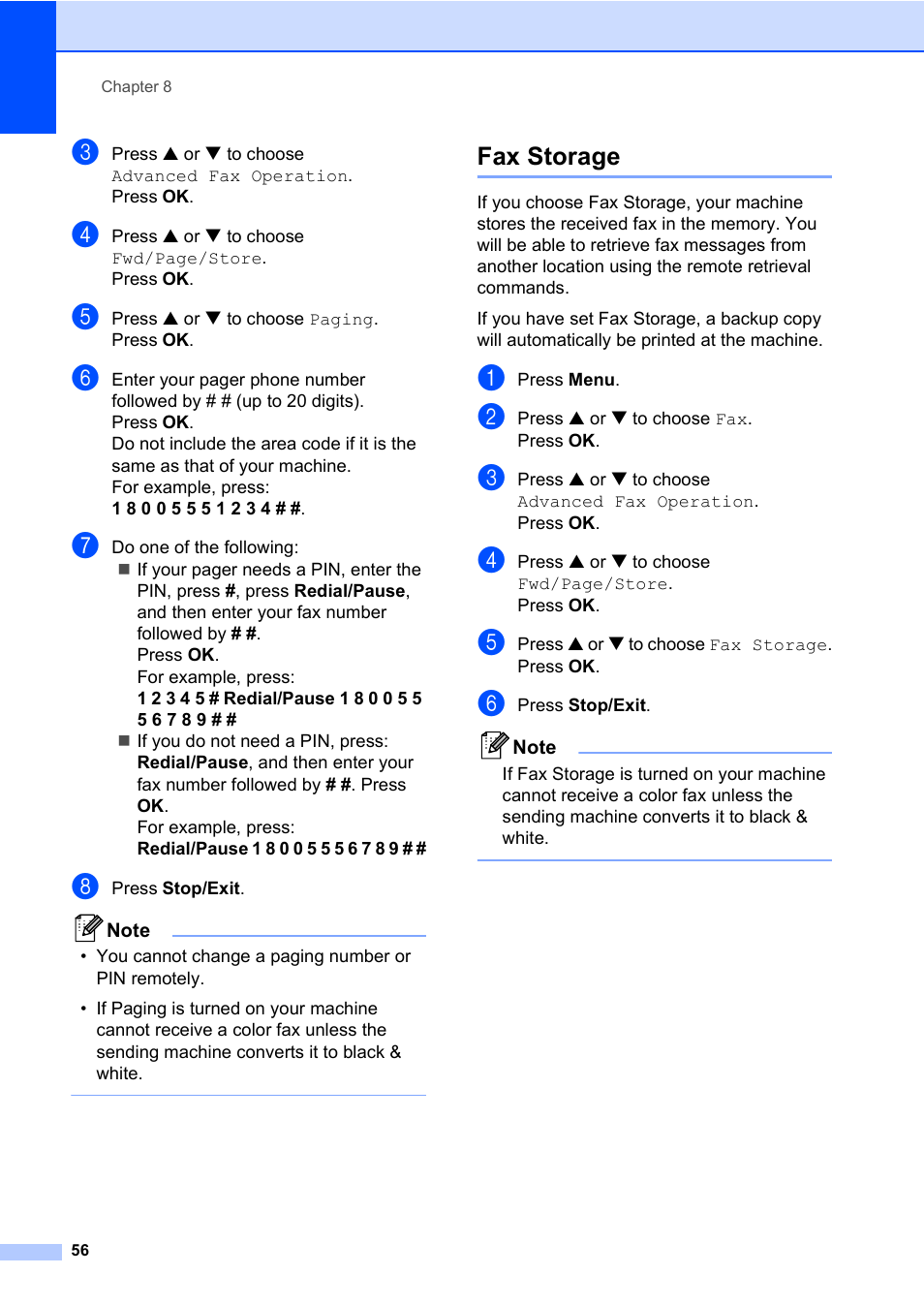Fax storage | Brother MFC-820CW User Manual | Page 72 / 171