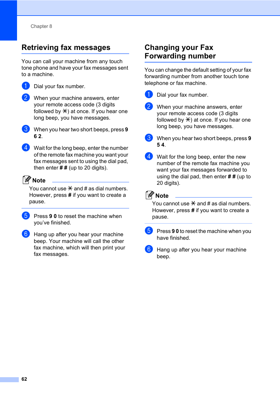 Retrieving fax messages, Changing your fax forwarding number | Brother MFC-820CW User Manual | Page 78 / 171