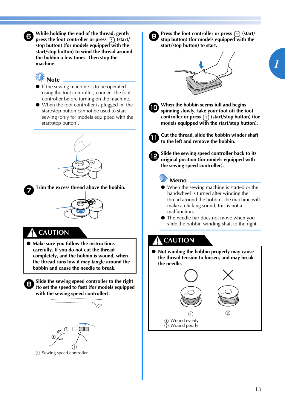 Caution | Brother XR-9000 User Manual | Page 15 / 80